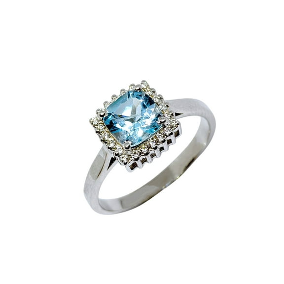 Tibetan Silver Blue Topaz Fashion Ring 925 Sterling Silver Jewelry Statement Halo Pattern, US size 6