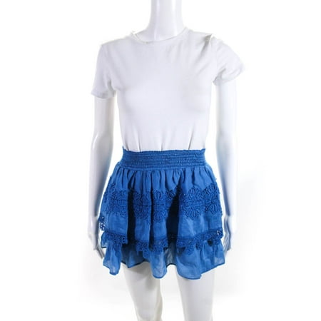 

Pre-owned|Queen Moda Women s Tiered Crochet Trim Mini Skirt Blue Size L