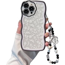 Compatible for iPhone 11 Case for Women Girls,Cute Wave Border Flower Floral Clear with Bow Bracelet Ultra Slim Crystal Shockproof Soft TPU Anti-Yellow Protective Phone Cover-White