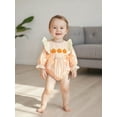thumbnail image 5 of Miaouyo Infant Baby Girls Halloween Plaid Romper 0 3 6 12 18 Months Pumpkin Embroidery Long Sleeve Round Neck Bow Jumpsuit, 5 of 9