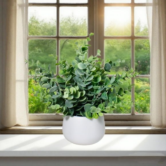 Staron Artificial Plants Indoor, Fake Plants Small Artificial Eucalyptuss Plants Potted White Flower Pots for Shelf Desk Bedroom Home Table Decor