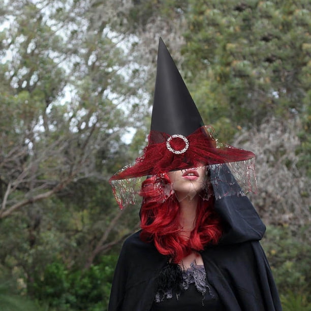Sombrero De Bruja De Ala Ancha Con Guantes Y Velo – Set Completo Para Halloween Y Cosplay Adultos – Disfraz Clásico Y Elegante