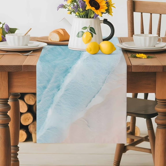 Burlap Table Runner 36 Inches Long,Summer Beach Blue Wave Water Ripple Non-Slip Kitchen Table Runners for Dining Room Everyday Use Party Table Decorations Seaside Coastal Nautical
