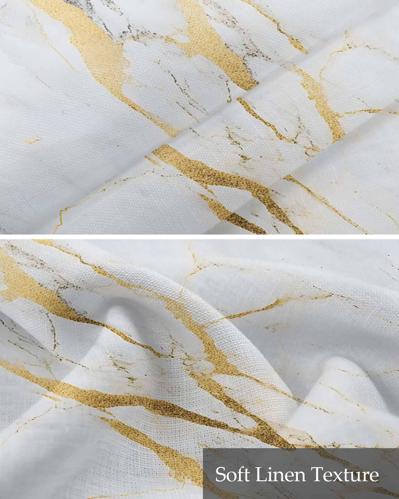 Marble White Gold Kitchen Valances for Windows Farmhouse Linen Window Valance Curtain for Living Room Window Treatment Modern Marbles Geometric Valance Rod Pocket Topper Drape, 54 x 18 Inch