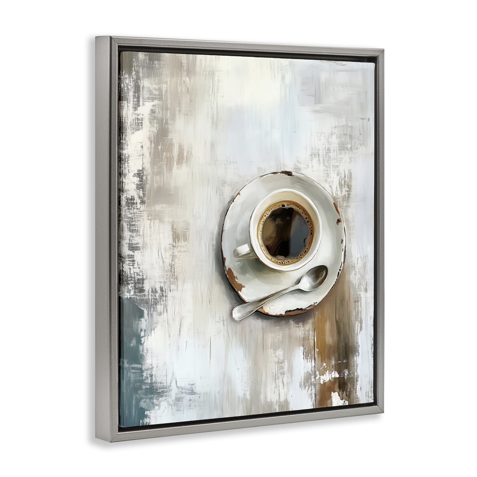 Stupell Industries Neutral & Rustic Cup of Coffee Gray Framed Floater Canvas Wall Art, design by LSR Design Studio