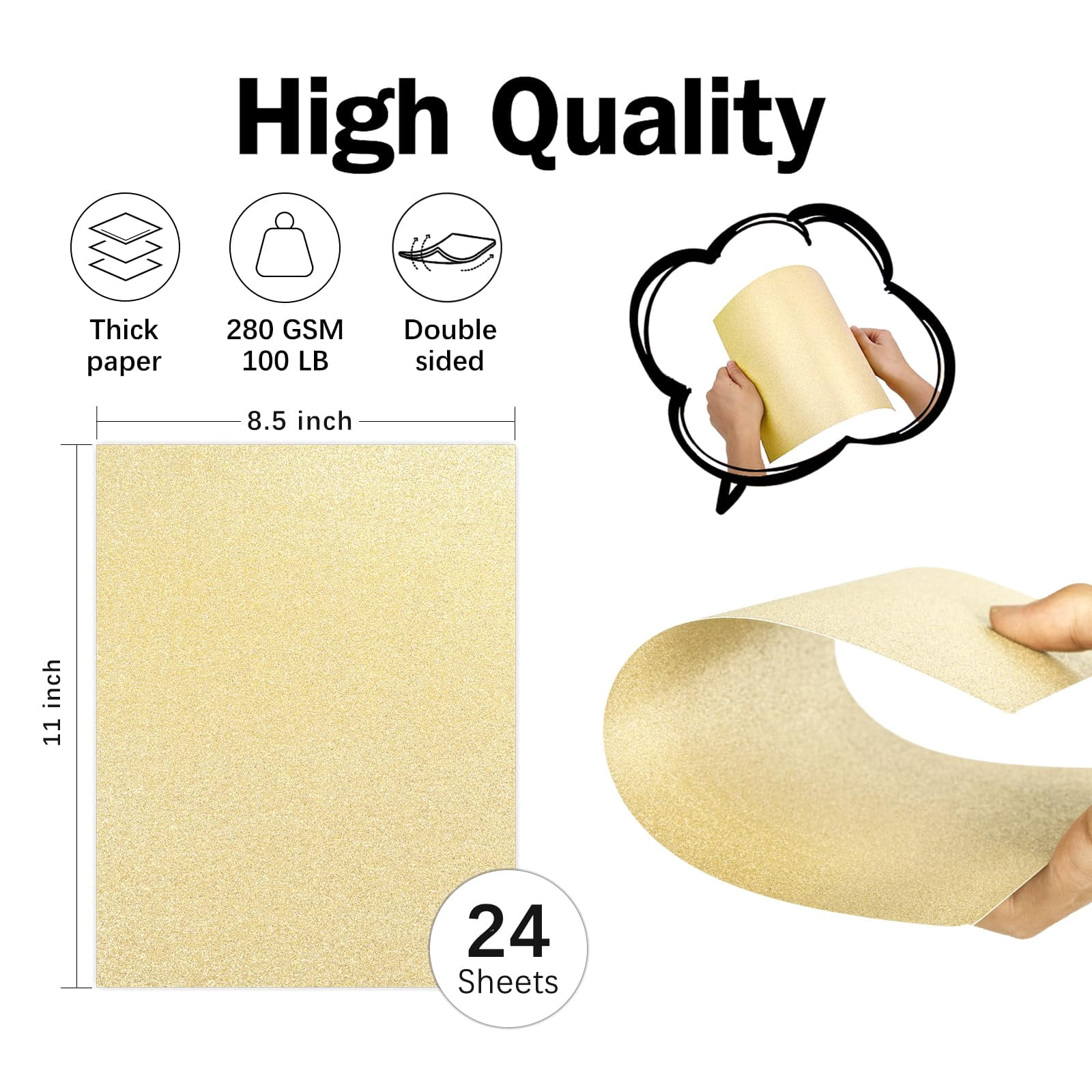 Glitter Cardstock 8.5x11 Double-sided 24 Sheets  Champagne No-shed Paper 280gsm/100lb Thick Card Stock For Circut Making Diy Projects Party Decorations Scrapbooking