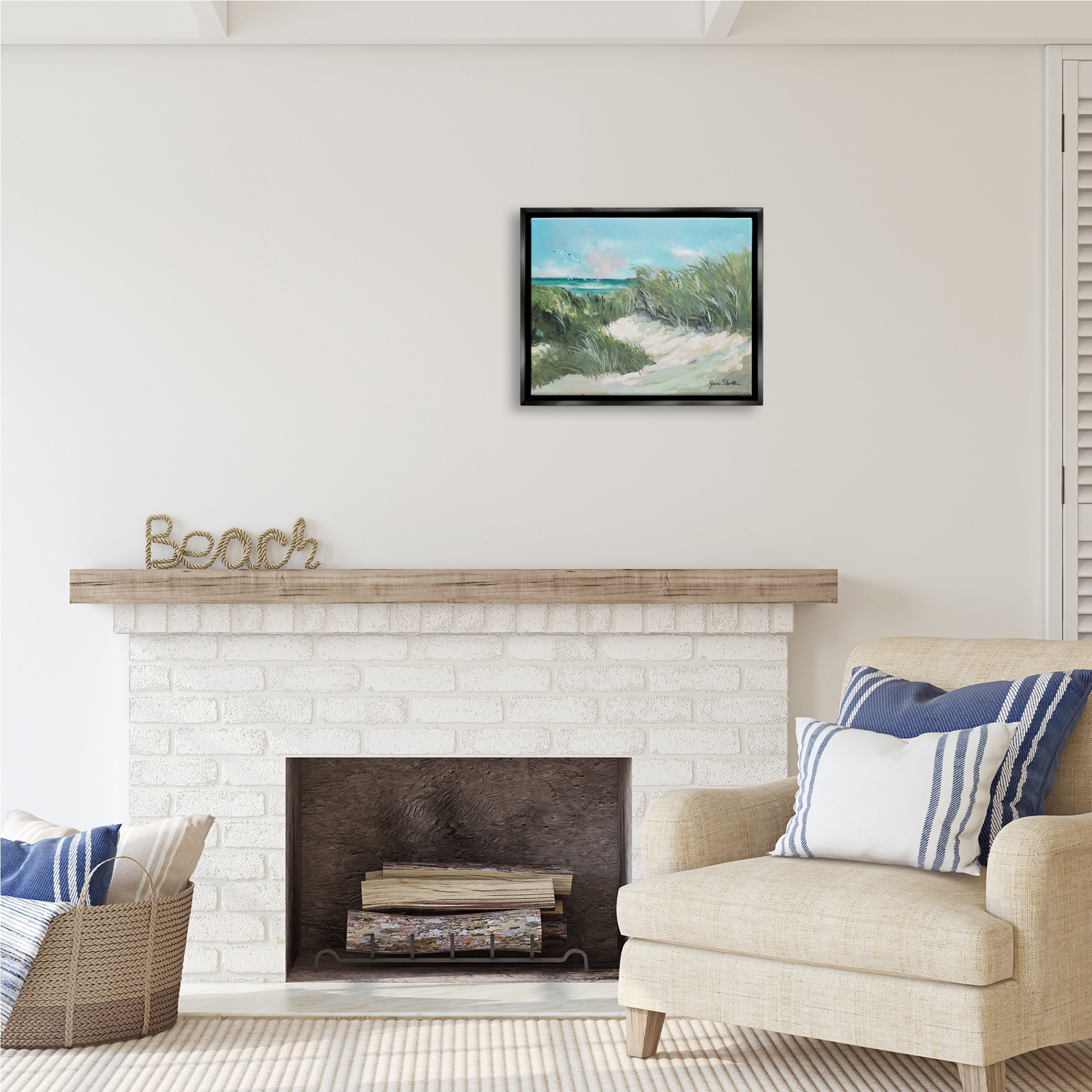 Stupell Industries Beach Grass Painting Nature Painting Black Floater Framed Art Print Wall Art, 21 x 17