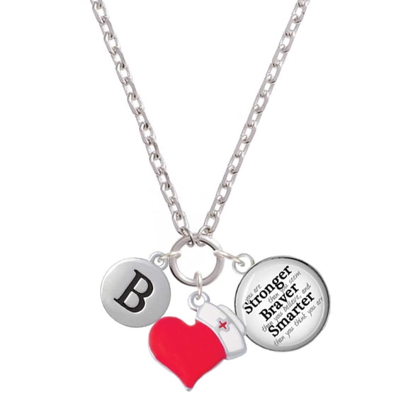Delight Jewelry Silvertone Capital Letter - B - Pebble Disc - Red Heart Nurse Strong Zoe Necklace
