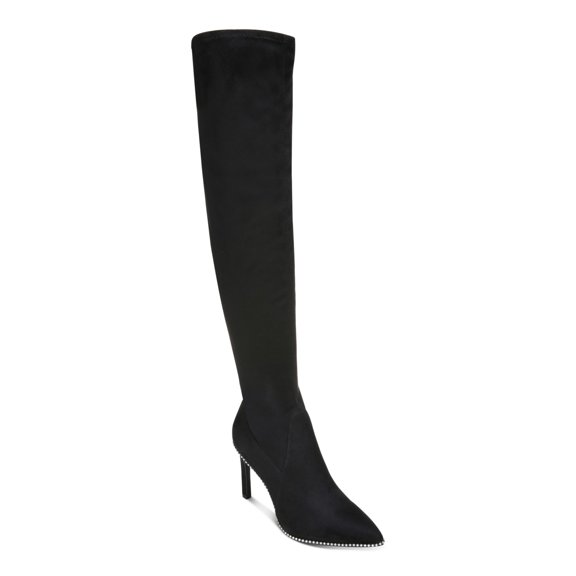 BAR III Womens Black Stretch Studded Milliee Pointed Toe Stiletto Zip-Up Heeled Boots 6.5 M