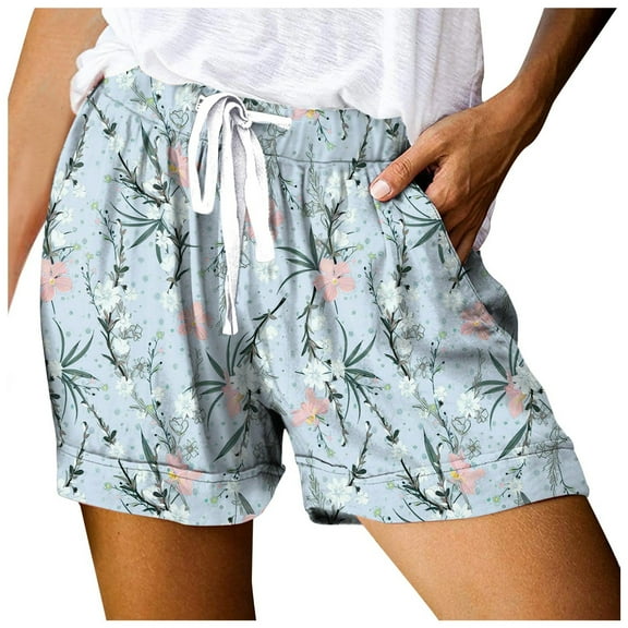 WAYUTE Womens Shorts Drawstring Stylish Prints Elastic Waist Pockets Lightweight Beach Holiday Shorts Casual Loose Fit Summer Dailywear