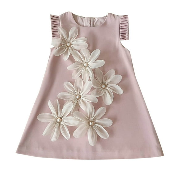 Riecok Girls Cotton Gauze Princess Dress Sleeveless Round Neck A-Line Dress Fashionable Tween Dress Kids Summer Clothing Cute Casual Dress Pink 9 Years