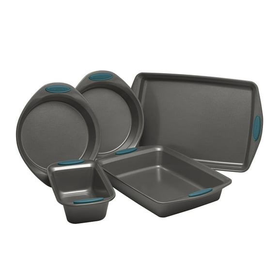 Rachael Ray 5-Piece Yum-o! Nonstick Bakeware Baking Pans Set, Gray and Marine Blue