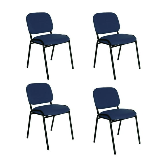 Offiho Set de 4 Sillas par Visita, Oficina, Sala de Espera, Consultorio, Tapiz de Tela Color Azul Marino