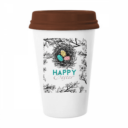 

Happy Easter Festival Egg Nest Mug Coffee Drinking Glass Pottery Cerac Cup Lid