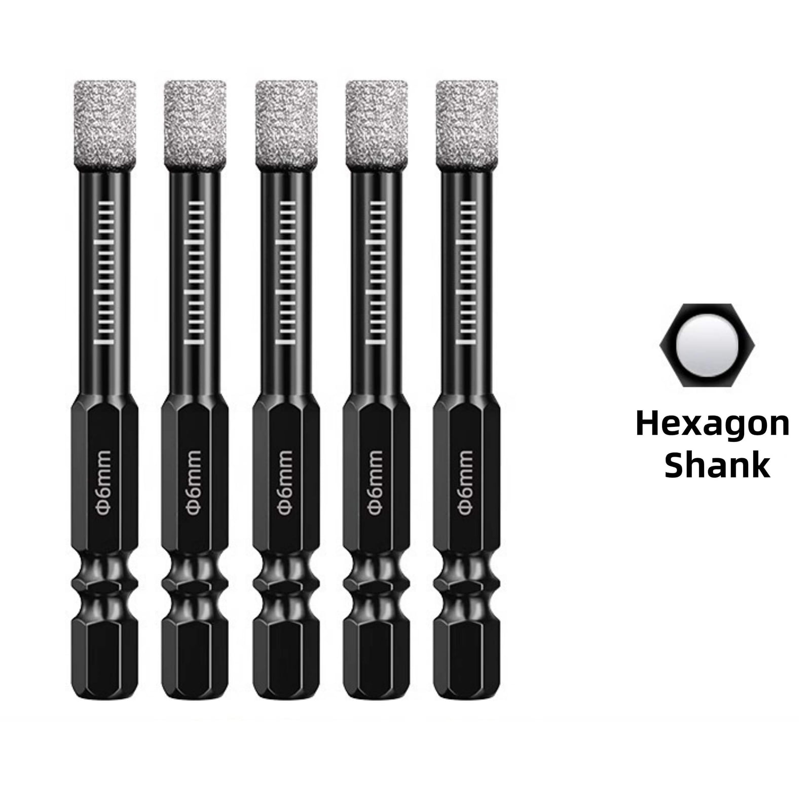 NATEFEMIN 1/4" Dry Diamond Drill Bit 6mm Quick Change Hex Dry Drill Bit for Granite Tile Glass Ceramics, 5PCS