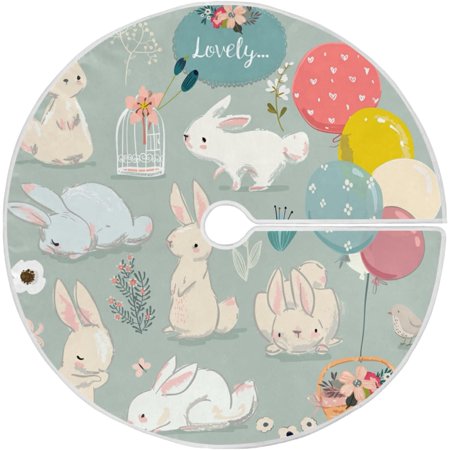 ZHANZZK Easter Bunny Rabbit Xmas Christmas Tree Skirt Stand Mat for Holiday Party Decoration Indoor Outdoor 36 inches