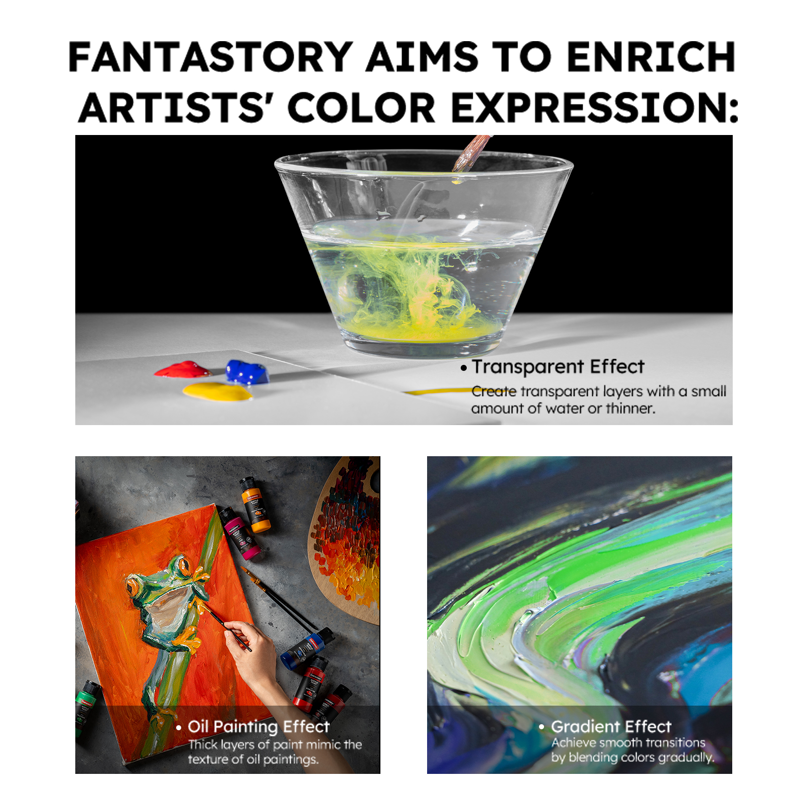 Fantastory 28-Color Acrylic Paint Set with 12 Brushes photo 2