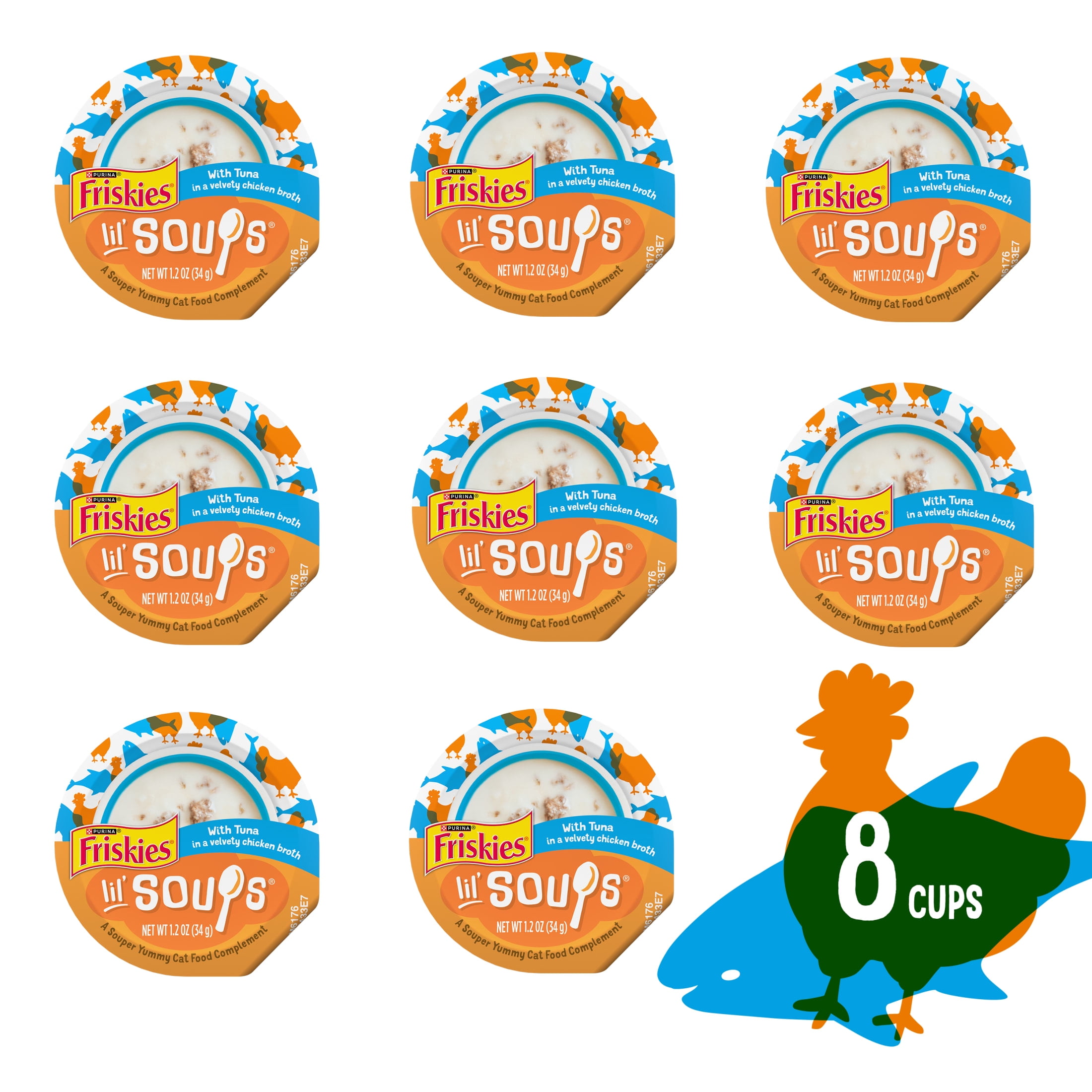 Purina Friskies Natural, Grain Free Lickable Cat Treats Lil’ Soups with Tuna in Chicken Broth, 1.2 oz Cups (8 Pack)