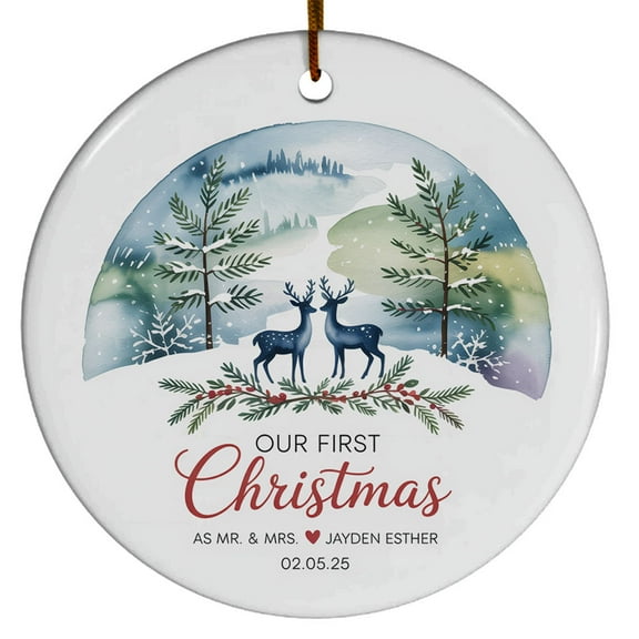 Our First Christmas As Mr & Mrs Ornament 2025, Ornament 1st Christmas Married Wedding Newlywed, Custom Name Text Choose Year Gifts for Couple Bride Groom, Circle Christmas Ornament