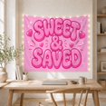 thumbnail image 5 of Sweet & Saved Bubble Letters on Pink with Hearts, Joyful Retro Digital Art for Faith Lovers, Faith Wall Art, Friendship Gift Tapestry Wall Hanging for Bedroom, Dorm and Studio, 5 of 7