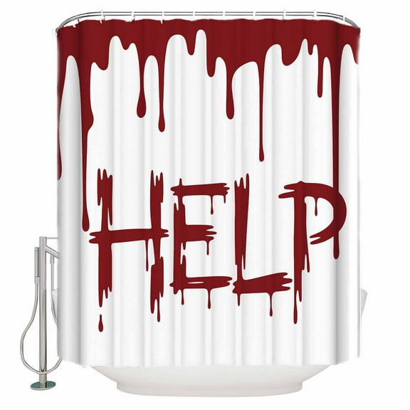 Shower Curtains for Bathroom-72"x72",Halloween Horror Help Bleeding Waterproof Bath Curtain Grommet Shower Curtain Set with Hooks,Red and White Washable Bath Accessories