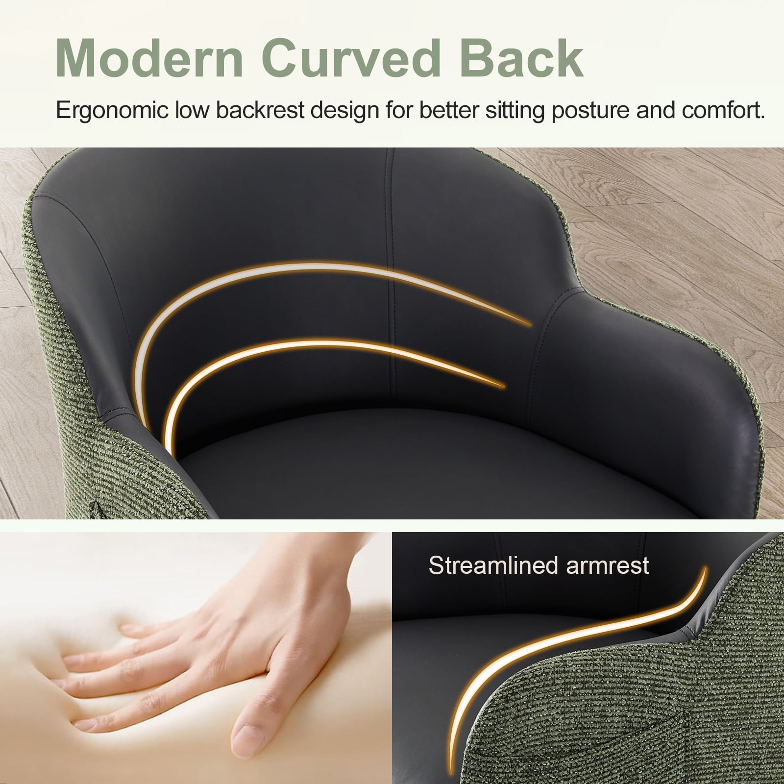 Office Chair with Wheels and Arms, Height Adjustable Ergonomic Swivel Chair,  Chair for Home Office, Bedroom, Living Room Makeup