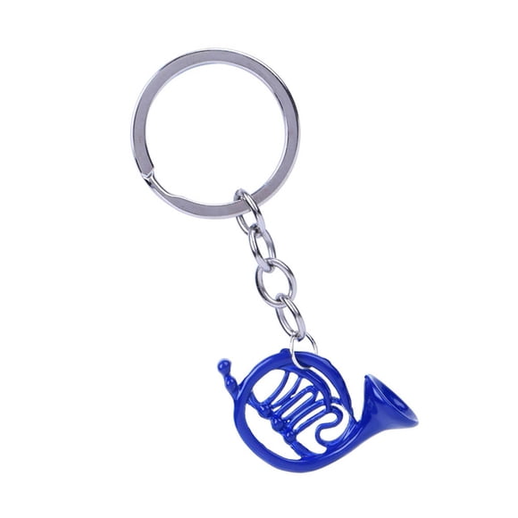 Mini French Horn Keychain Charm Pendant Jewelry Gift Decor, Exquisite Handcraft, Material, Bright , Smooth Handfeel, Blue Color, Size 3 X 2.5cm, With