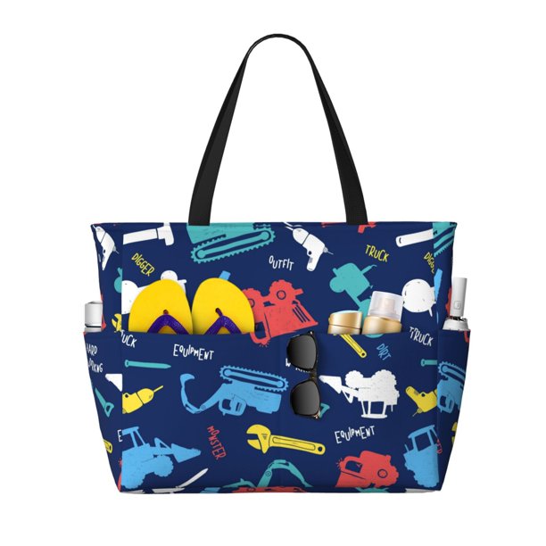 Fotbe Colorful Excavator Bolsa de Viaje para Playa - Resistente al Agua, Bolsa Tote de Gran Capacidad y Ligera con 7 Bolsillos para Mujeres y Hombres