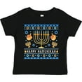thumbnail image 3 of Inktastic Happy Hanukkah Sweater Style Design with Menorah and Dreidel Boys or Girls Toddler T-Shirt, 3 of 5
