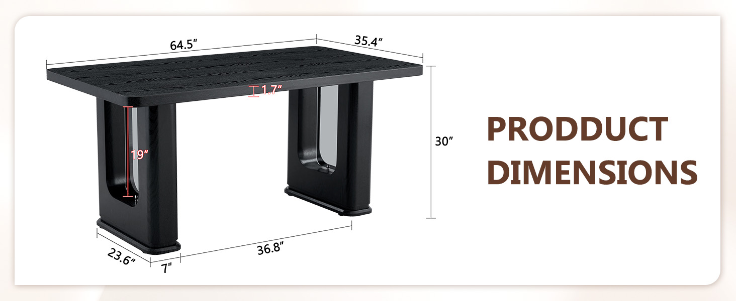 Mintazer 64 Inch Modern Black Wood Grain Rectangular Dining Table with Tempered Glass Inset Legs, Minimalist Kitchen Table for 6-8 People, Black