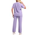 thumbnail image 5 of Karymi Womens Blouses Solid Scrub Set, V-Neck Short Sleeve Loose Top & Elastic Waist Self Tie Bow Straight Leg Pants with Multi Side Pockets Lounge Sets for Women, 5 of 5