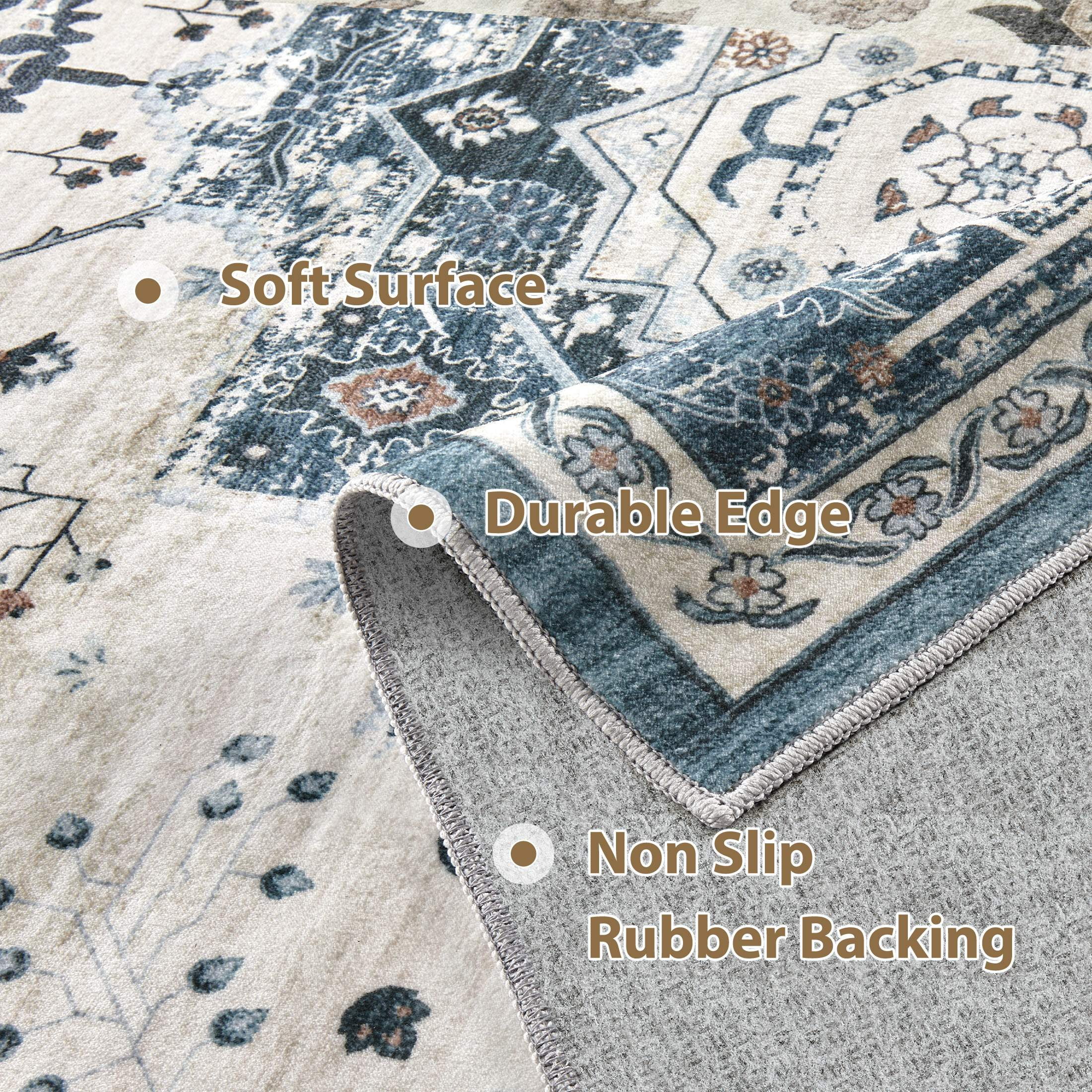 Uermei 3'x5' Washable Area Rug: Soft Non-Slip Indoor Floor Rug for Bedroom, Office, Dining Room, Entryway, Stain-Resistant Door Mat Throw Carpet for Laundry Foyer - Blue