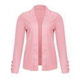 thumbnail image 4 of Lcziwo Short Coats for Women Long Sleeve Open Front Cardigan Blazer Notch Collar Office Work Jackets Plain Button 2025 Outerwear Pink,XL, 4 of 5