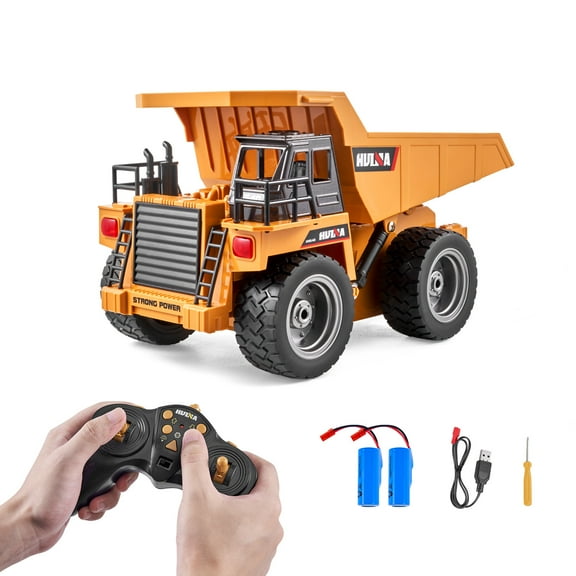 VEVOR RC Dump Truck Toy, 9-Channel 1:18 Scale, Remote Control Dump Truck RC Construction Vehicle Truck Toy with Metal Cabin & Light, 2 Rechargeable Batteries for Toddlers Kids Boys and Girls Age 8 
