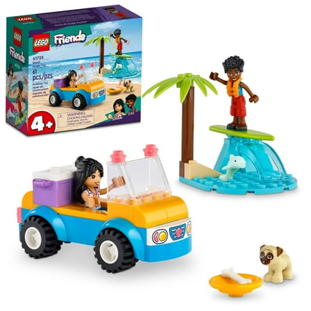 LEGO Friends Beach Buggy Fun Building Toy Set, Creative Fun for Toddlers Ages 4 , Includes 2 Mini-Dolls, a Pet Dog and Dolphin figures, a Beach Buggy Toy Car and Accessories for Creative Play, 41725
