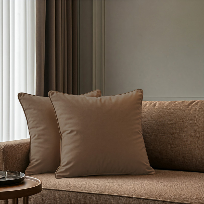 A1HC Set of 2 Luxurious Soft Velvet Throw Pillow Covers Only, 24"x24", Cocoa, Decorative Cushion Covers with Hidden YKK Zipper for Sofa or Bed