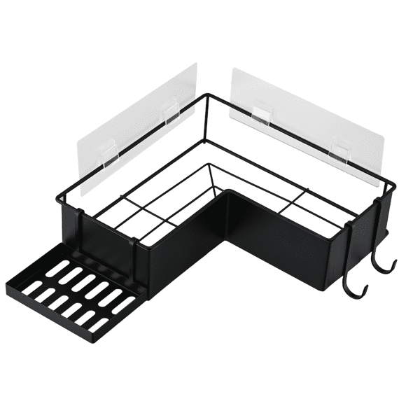 2 Pack Drill-Free Adhesive Corner Shower Caddy Organizer with Soap Holder and 4 Hooks
