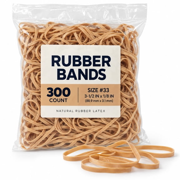 300 Count Size #33 Natural Rubber Bands, 3.5" x 1/8" Tan Elastic Bands for Office, Home Organization, Storage & Everyday Bundling