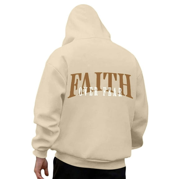 Jesus Hoodies for Men Religious Faith Christian Drop Shoulder Pullover Sweatshirts Loose Beige L