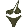 thumbnail image 2 of KIHOUT Women's One Shoulder Bikini Swimsuit Set | Solid Color Ribbed Fabric Underwire Padded Top with Cheeky Bottom | Two Piece Bathing Suit, 2 of 3