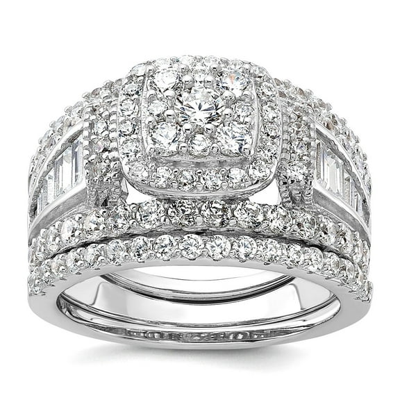 925 Sterling Silver Rhodium Plated Cubic Zirconia Ring With 2 Bands Set Size 8 Ring for Women and Men