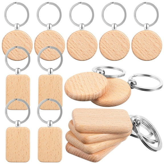 COMPUKAS 10-Pack Wooden Keychains Blanks for Engraving, Bulk Wood Key Chain Craft Supplies and Making