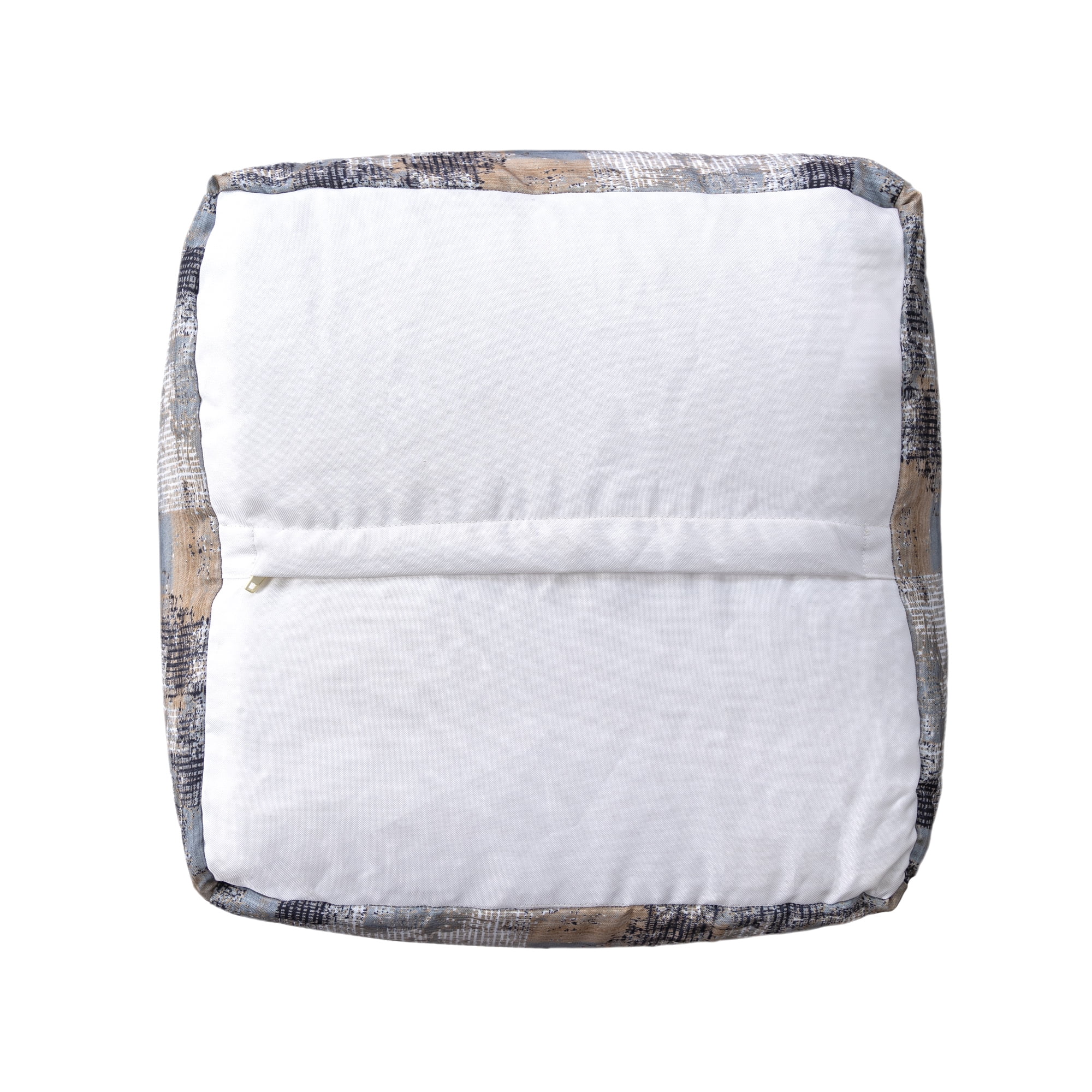Ox Bay Orlando Taupe/Blue Abstract Medium Square Indoor Pouf Ottoman, 18" H x 18" W