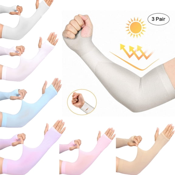Walbest Summer 3 Pairs UV Cooling Arm Sleeves Men Women Sunblock Cooler Protective Sports Running Golf Cycling Basketball Driving Fishing Long Arm Cover Sleeves