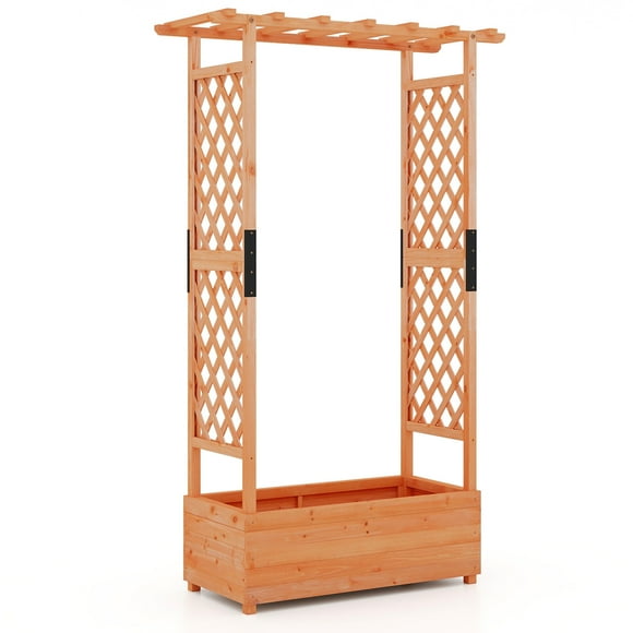 Topbuy 1pc Raised Garden Bed with Trellis, Wood Elevated Garden Bed with Hanging Roof Planter Box Outdoor Planting Bed for Garden Patio Yard