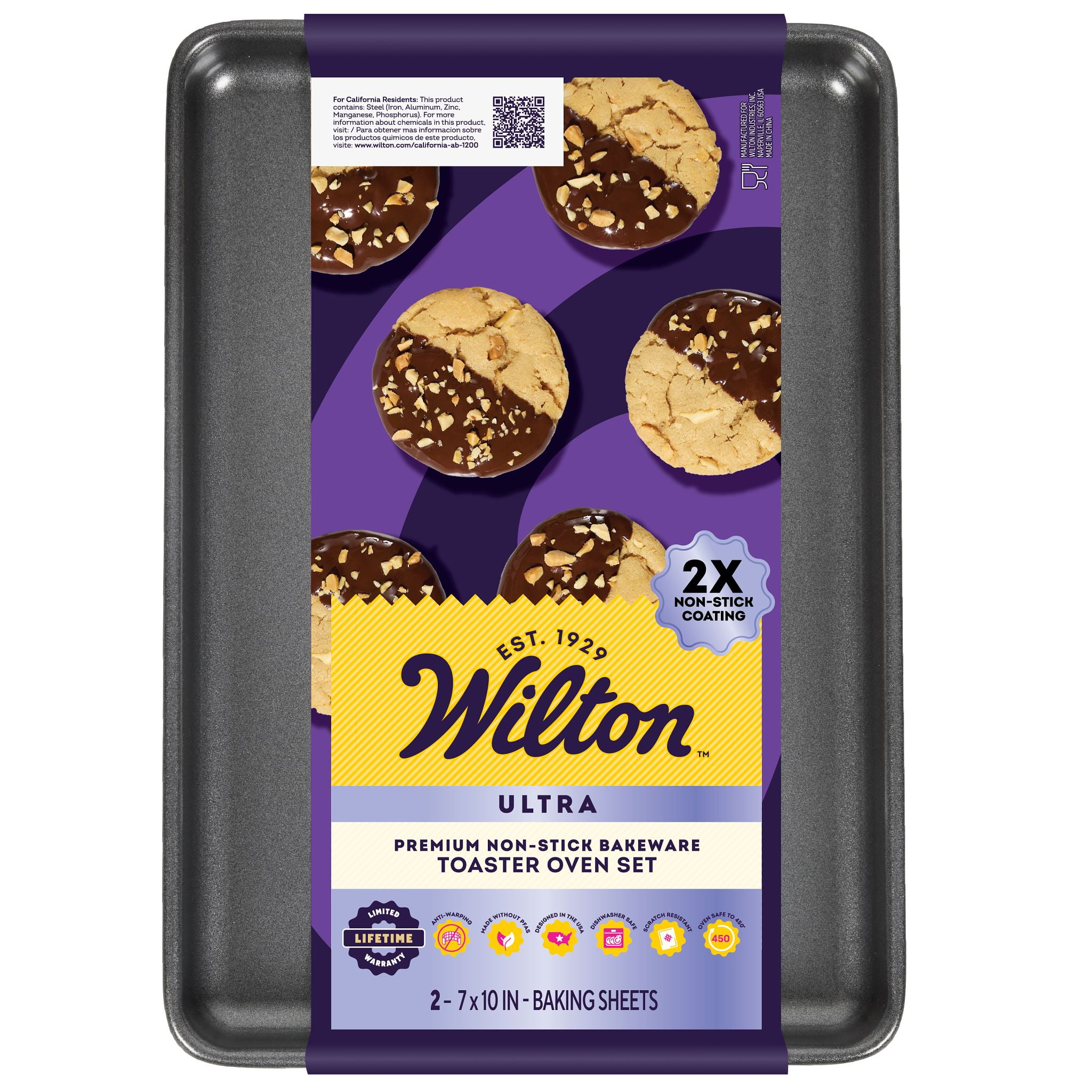 Wilton Ultra Toaster Oven Non-Stick Baking Pans Set, 7" x 10" Cookie Sheets, Carbon Steel, 2-Pack