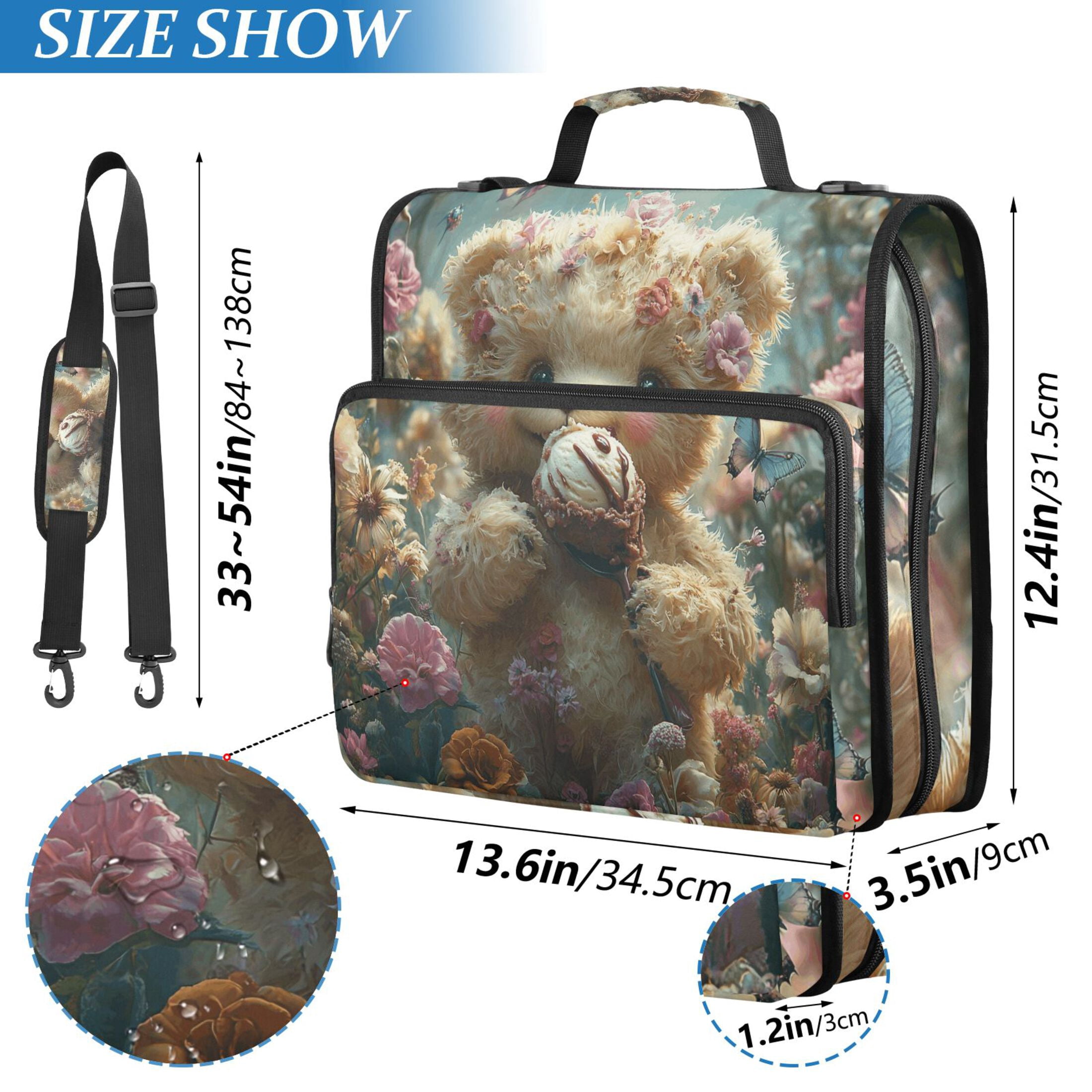 3 Ring Zipper Binder with Shoulder Strap Waterproof Trapper Keeper 2 Inch D-Ring 500 Sheets Capacity Cute Bear Eat Ice Cream