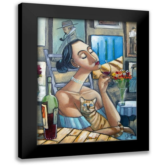 West, Ronald 12x14 Black Modern Framed Museum Art Print Titled - Lady and Cat III