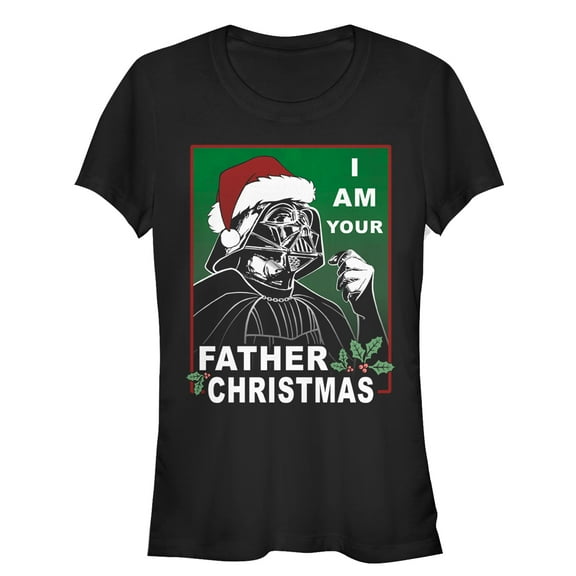 Junior's Star Wars Christmas Vader I Am Your Father  Graphic Tee Black Medium