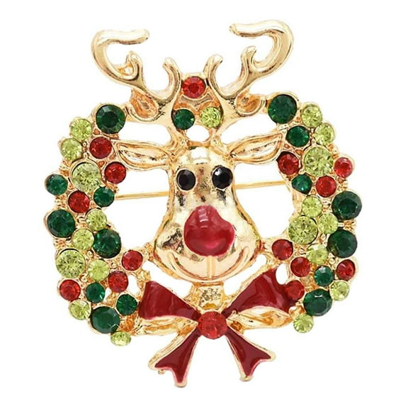 Christmas Elk Deer Crystal Brooch Pin Women's Men Costume Jewellery